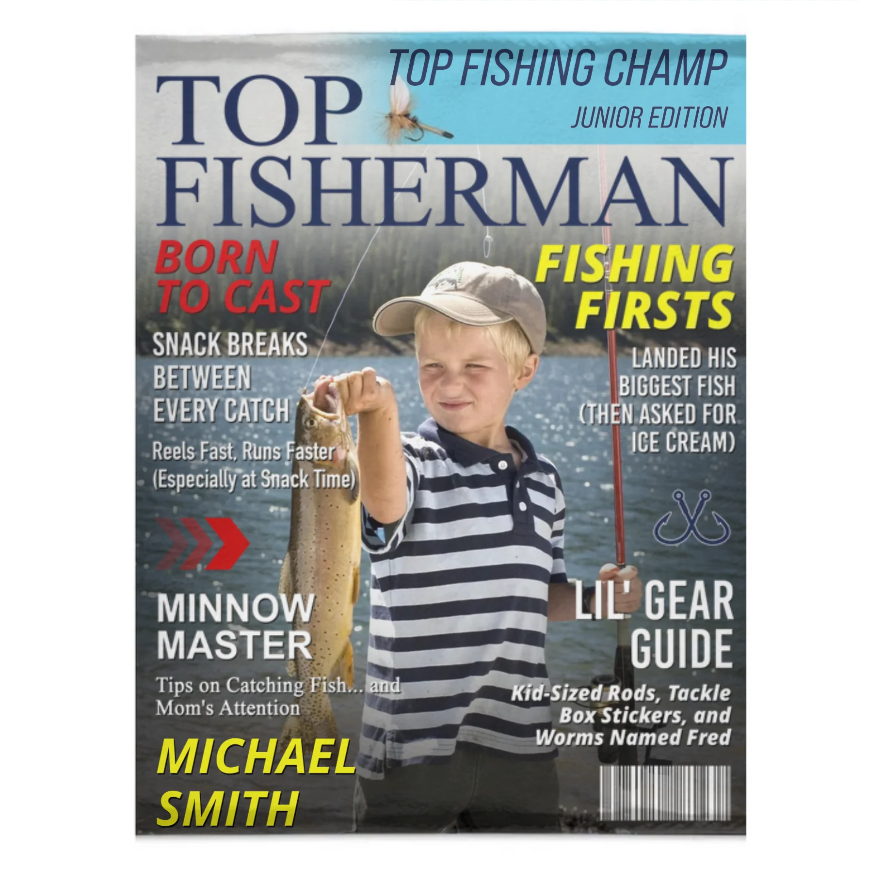 Custom Kids Fishing Magazine Cover Blanket, Fishing Gifts for Boys, Fishing Gift for Son, Grandson - Image 2