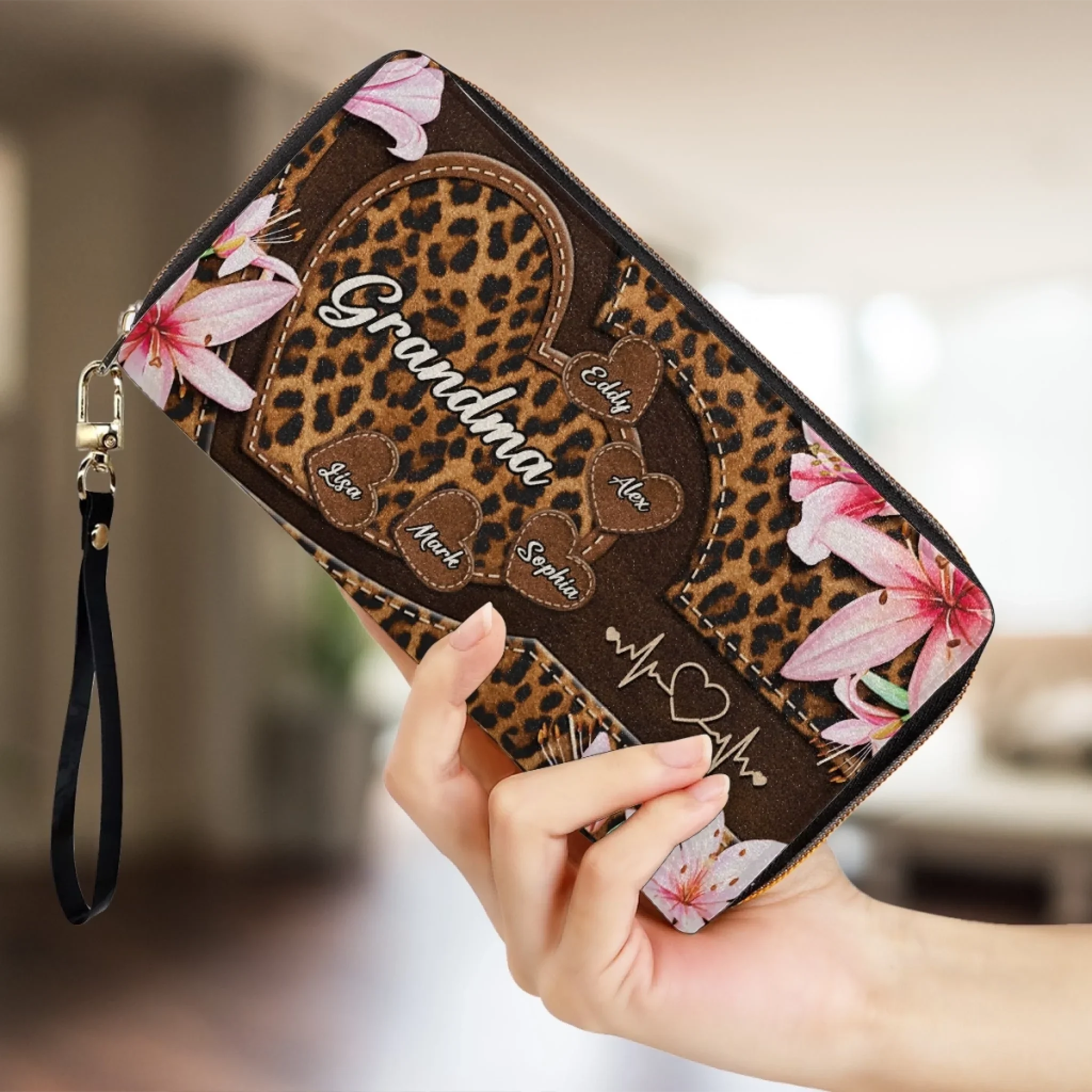 Custom Leather Long Wallet - Personalized Gifts For Mother, Grandmother - One Beat, One Love - Image 3