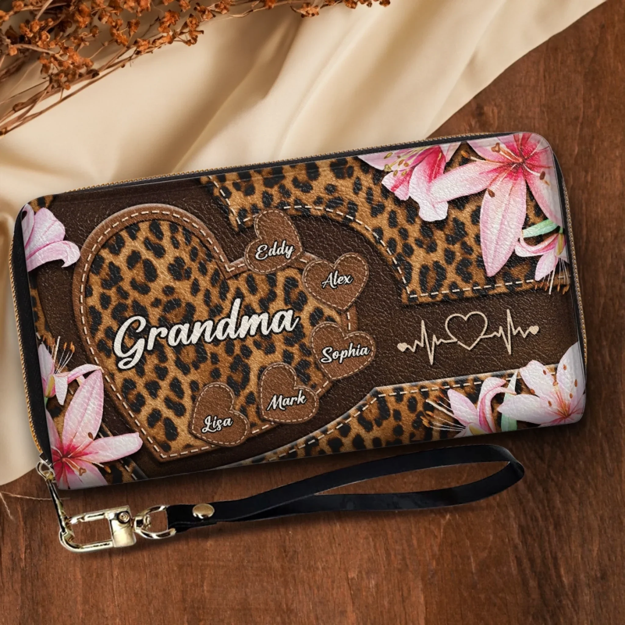 Custom Leather Long Wallet - Personalized Gifts For Mother, Grandmother - One Beat, One Love - Image 4