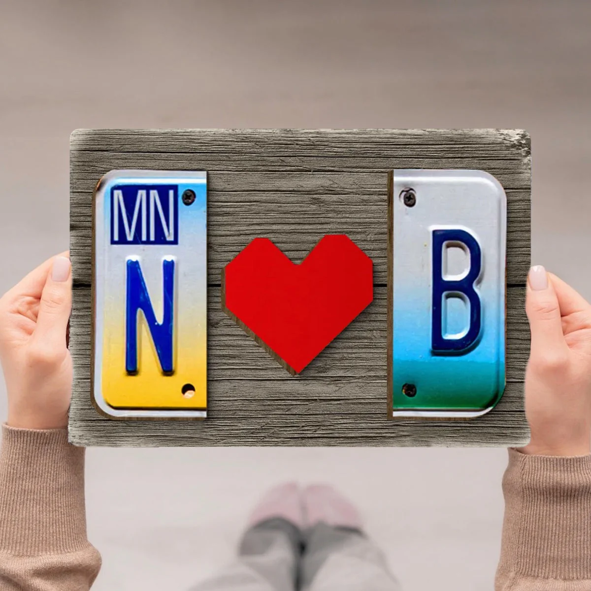 Custom License Plate Initials Couple with Red Heart Personalized Wooden Plaque - Image 10