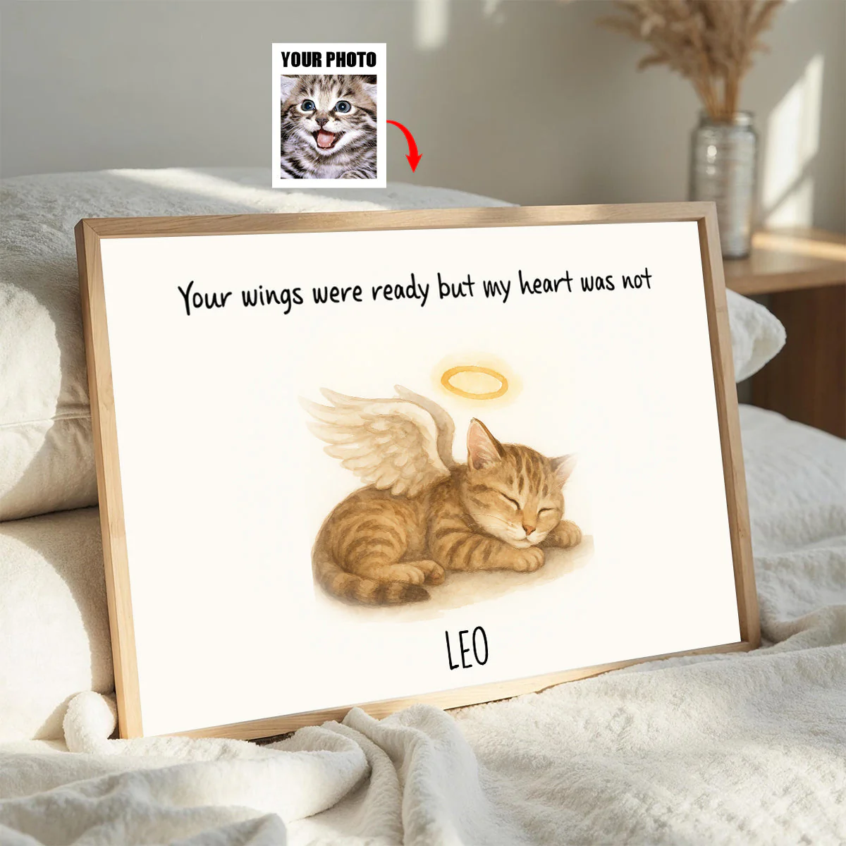 Custom Memorial Pet Angel Wings Drawing, Photo Personalized Poster, Sympathy Gift for Dog Cat Lovers - Image 3
