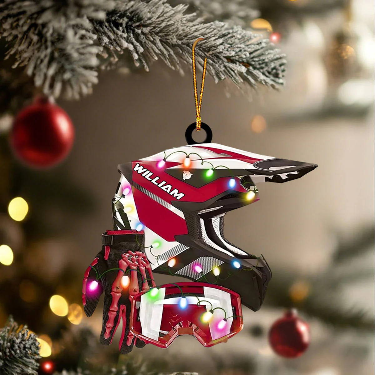 Custom Motocross Gear Ornament, Arcrylic Christmas Ornament, Helmet Gloves Goggles Decor - Image 3