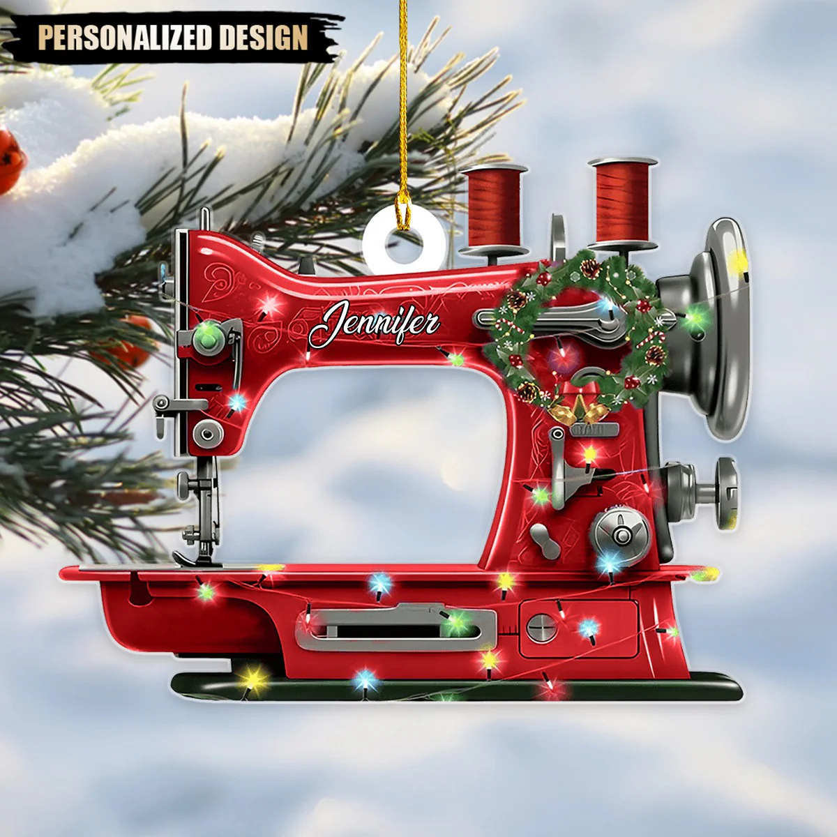 Custom Name Acrylic Christmas Sewing Machine Ornament Gifts For Sewing Lover - Image 2