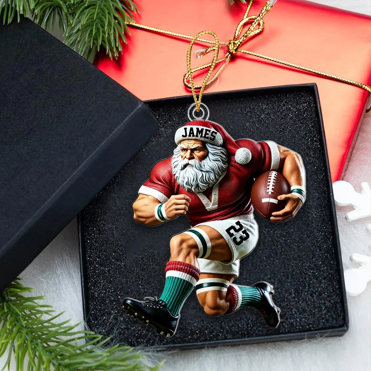 Custom Name American Football Santa Personalized Christmas Ornament - Image 2
