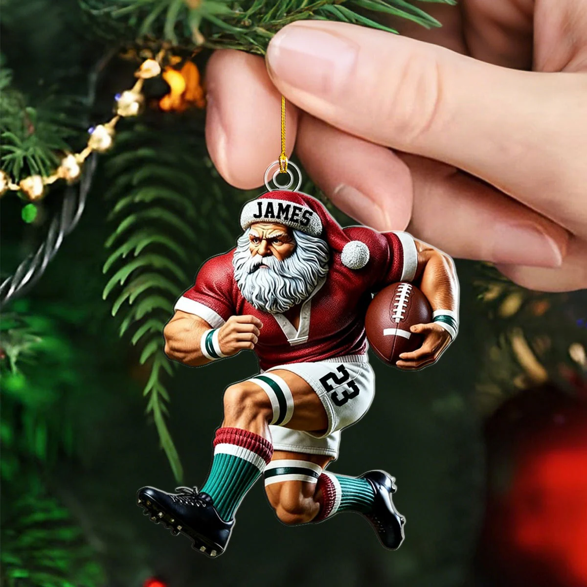 Custom Name American Football Santa Personalized Christmas Ornament - Image 3