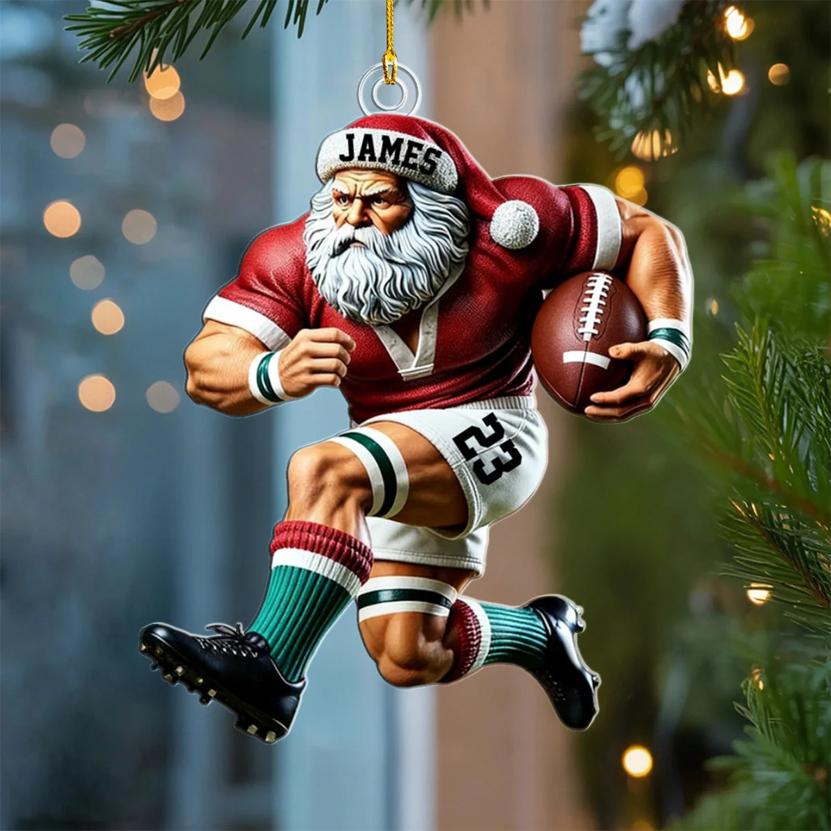 Custom Name American Football Santa Personalized Christmas Ornament - Image 4