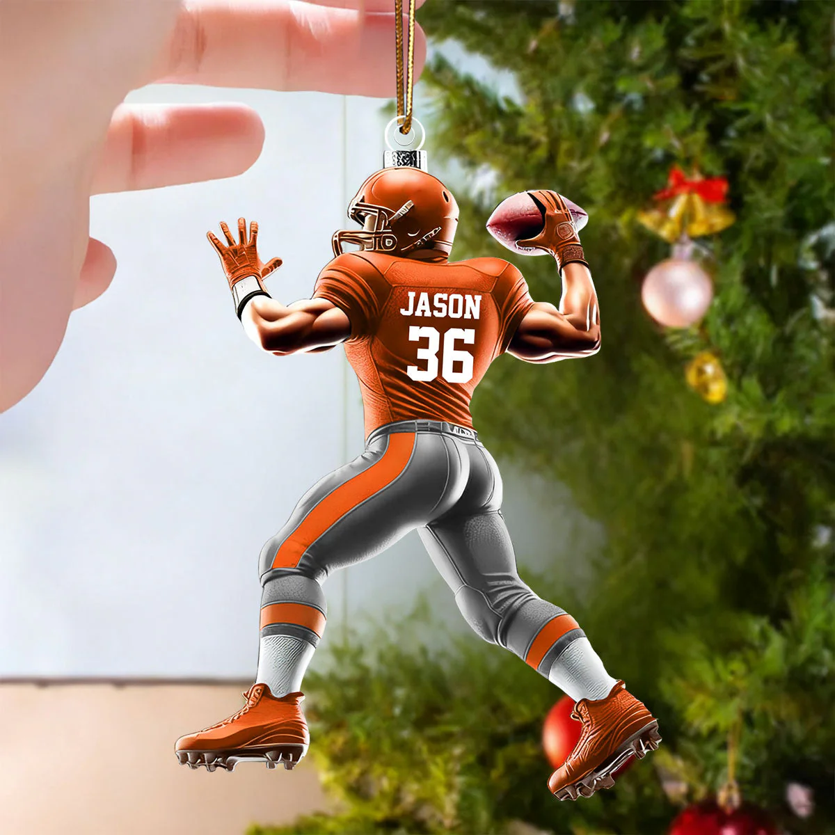 Custom Name and Number Rugby Football Ornament, Christmas Gift for Rugby Football Lover - Image 2