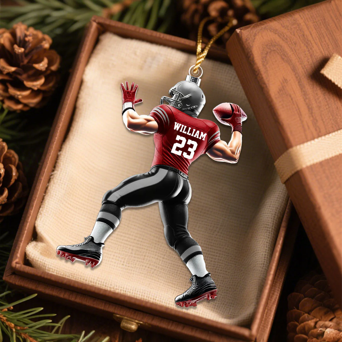 Custom Name and Number Rugby Football Ornament, Christmas Gift for Rugby Football Lover - Image 3