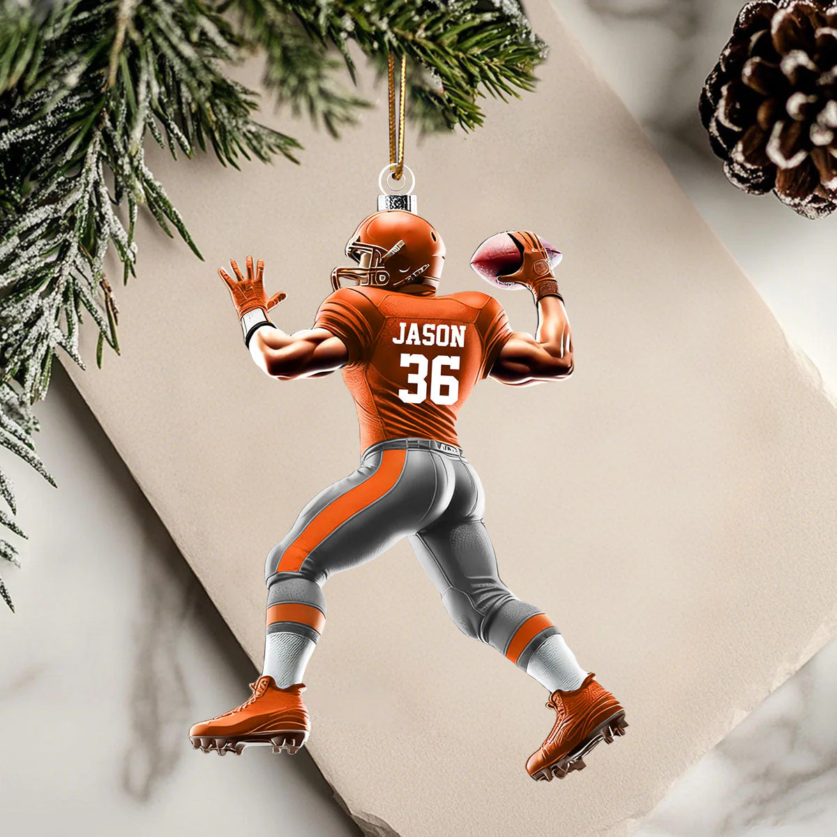 Custom Name and Number Rugby Football Ornament, Christmas Gift for Rugby Football Lover - Image 6