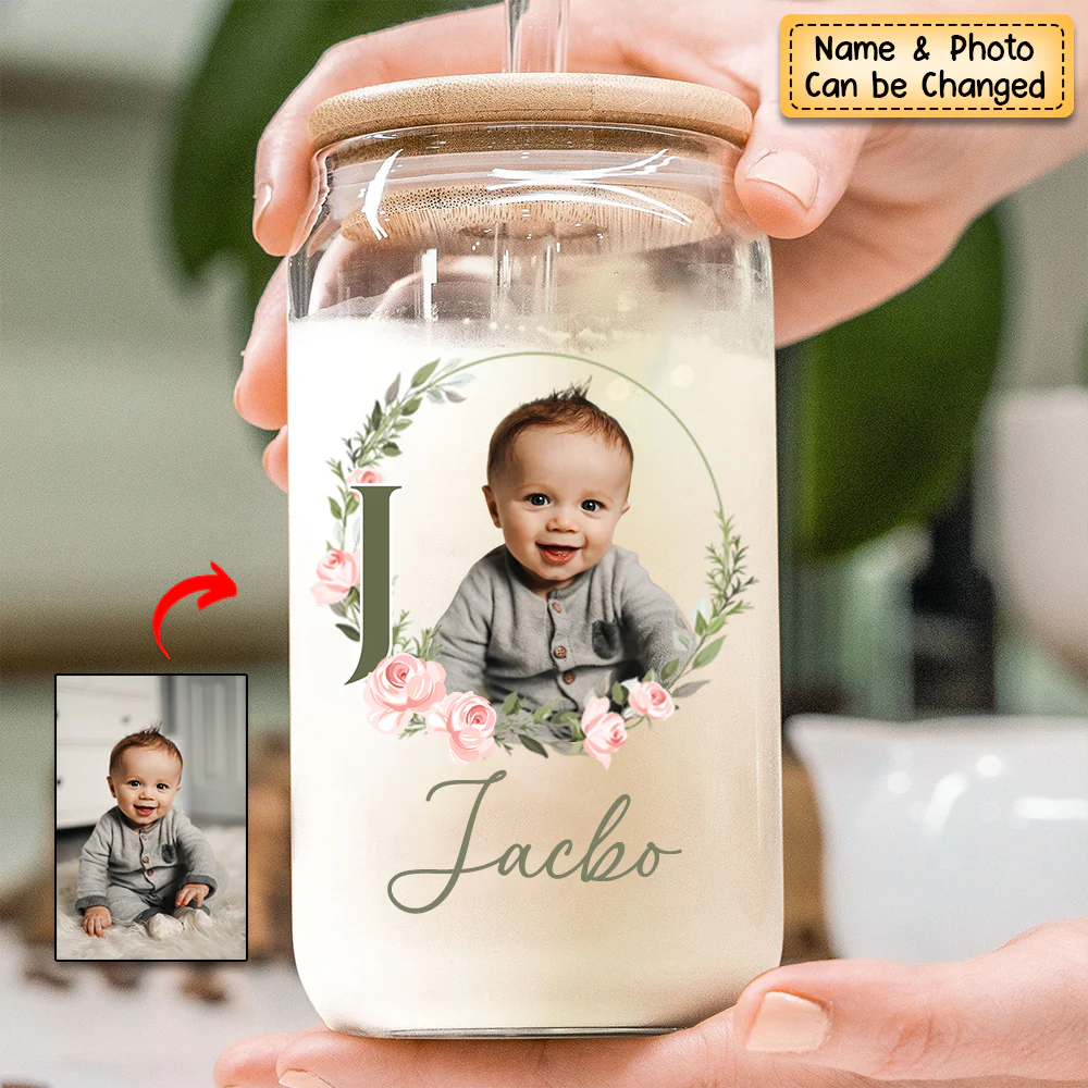 Custom Name And Photo - Personalized Photo Clear Glass Can - Image 2