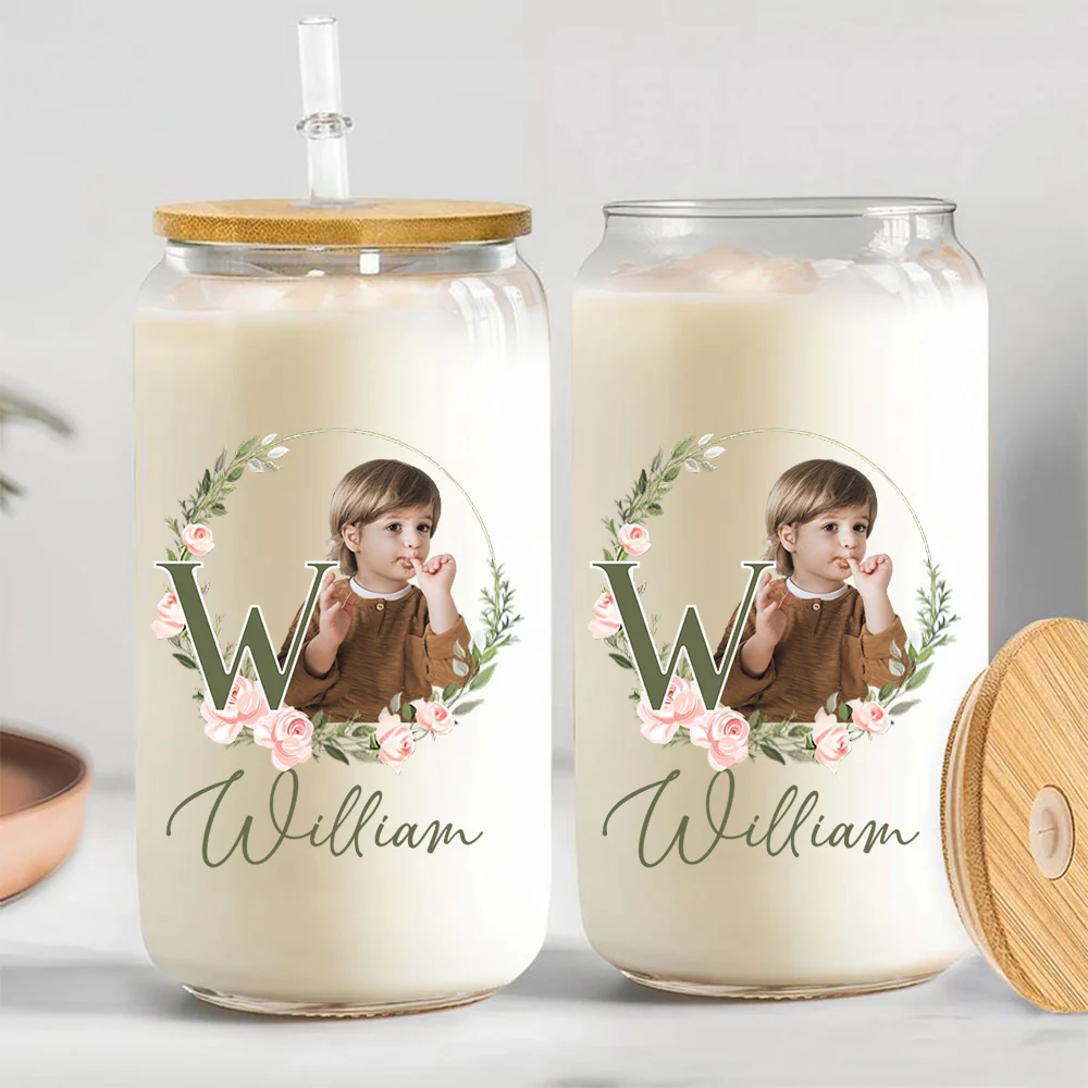 Custom Name And Photo - Personalized Photo Clear Glass Can - Image 3