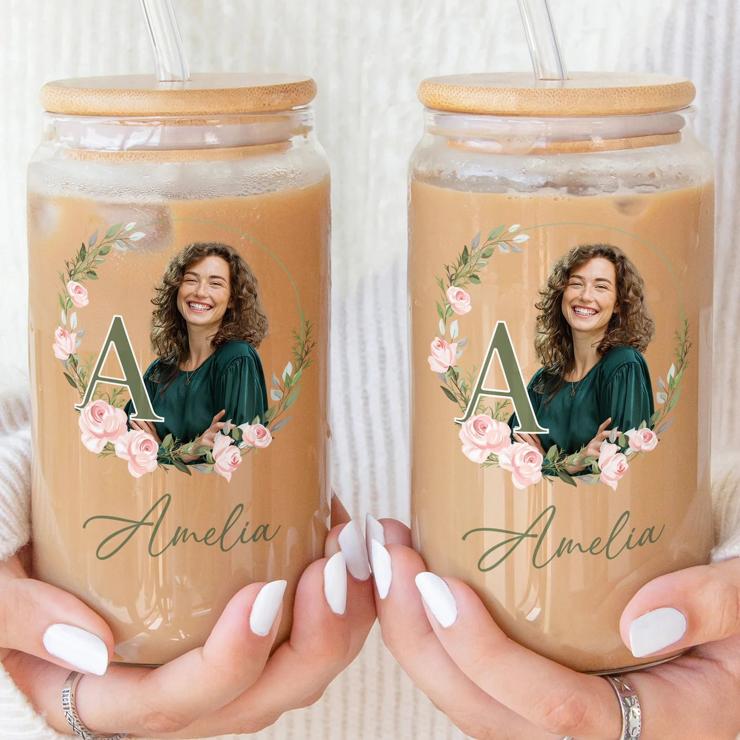 Custom Name And Photo - Personalized Photo Clear Glass Can - Image 5