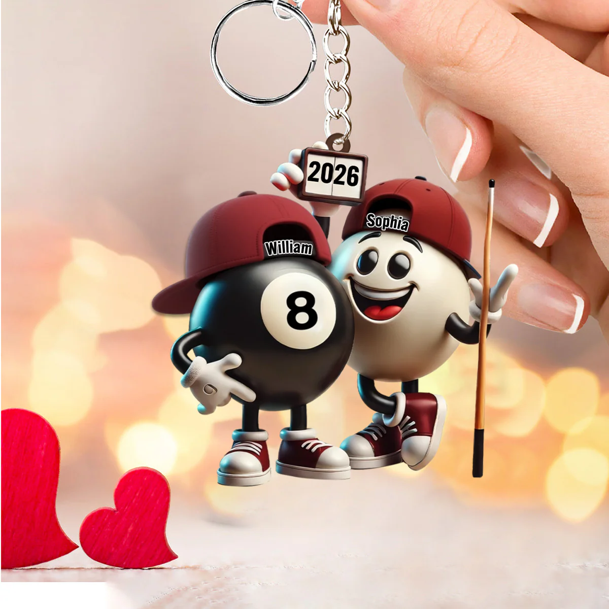 Custom Name Billiard Couple Keychain, Billiard Lover Gift - Image 3