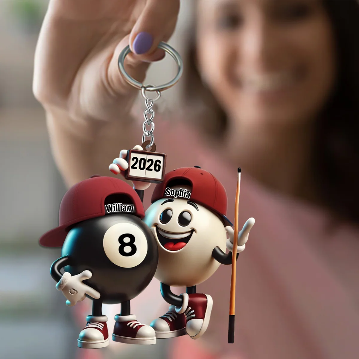 Custom Name Billiard Couple Keychain, Billiard Lover Gift - Image 5