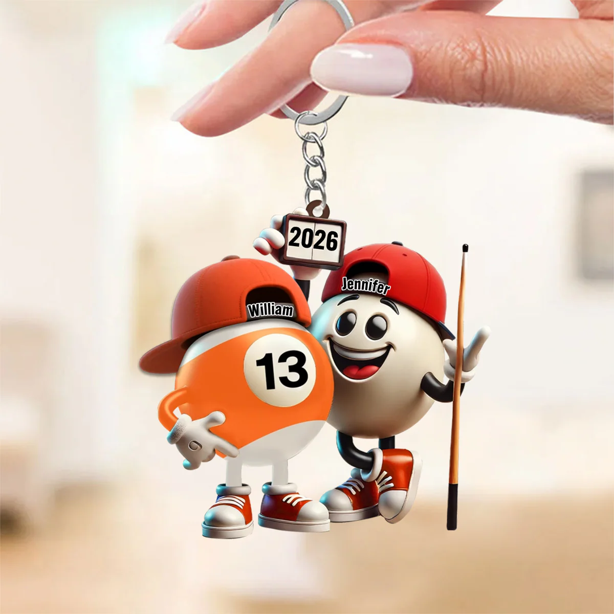 Custom Name Billiard Couple Keychain, Billiard Lover Gift - Image 7