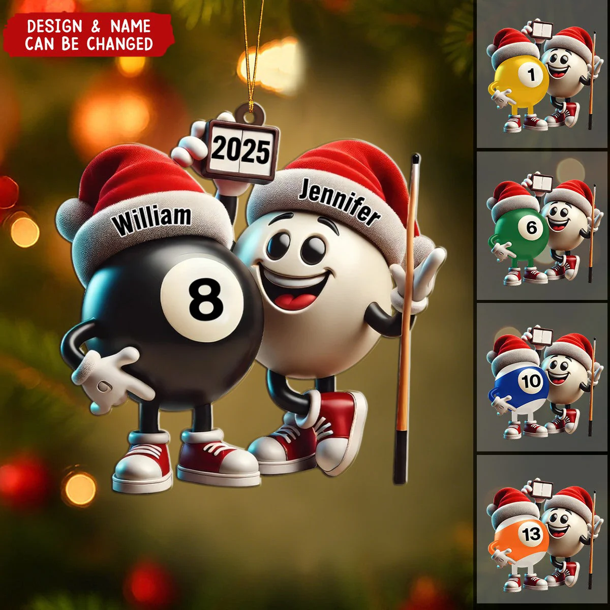 Custom Name Billiard Couple Ornament, Billiard Lover Christmas Gift - Image 6