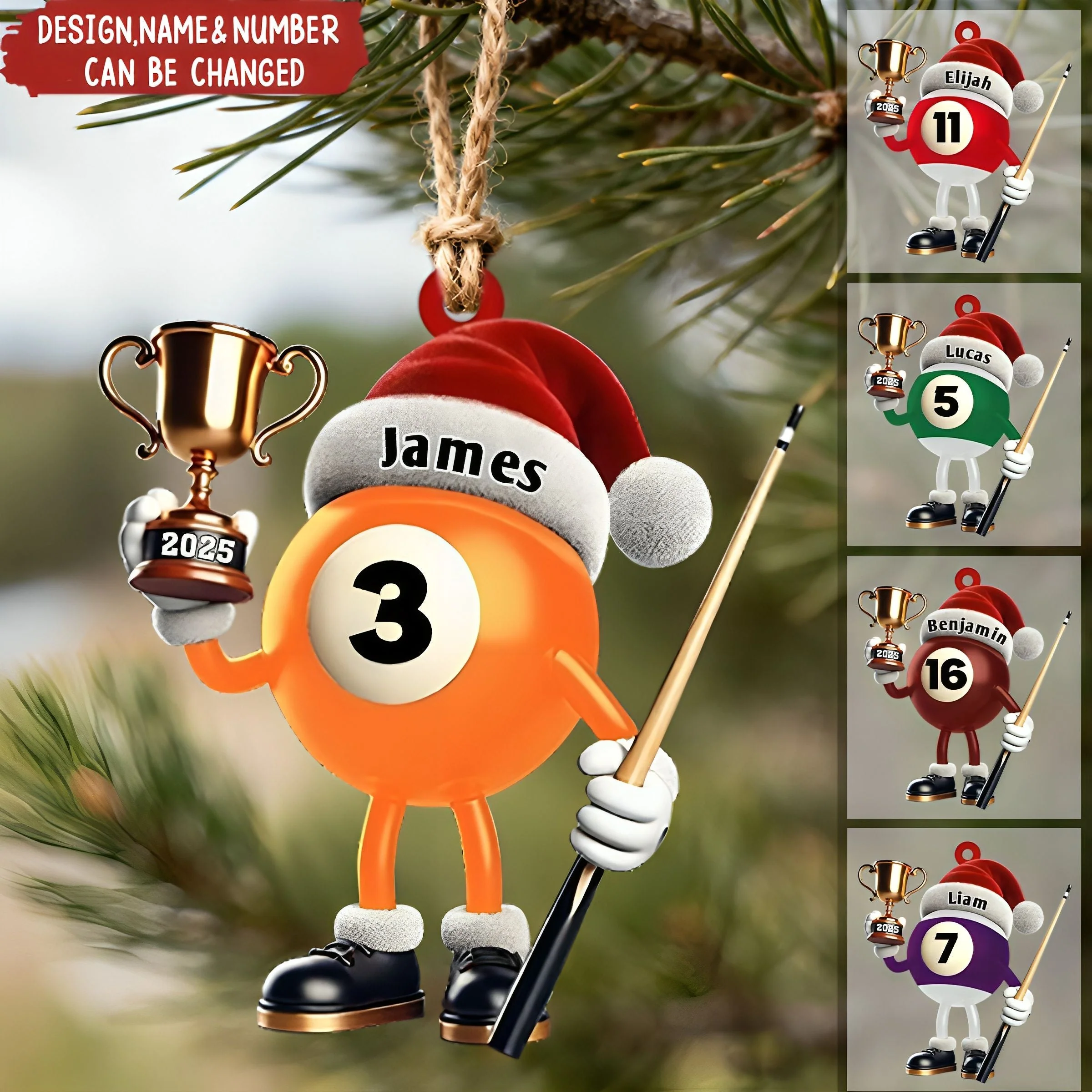Custom Name Billiard Ornament, Billiard Lover Christmas Gift - Image 8