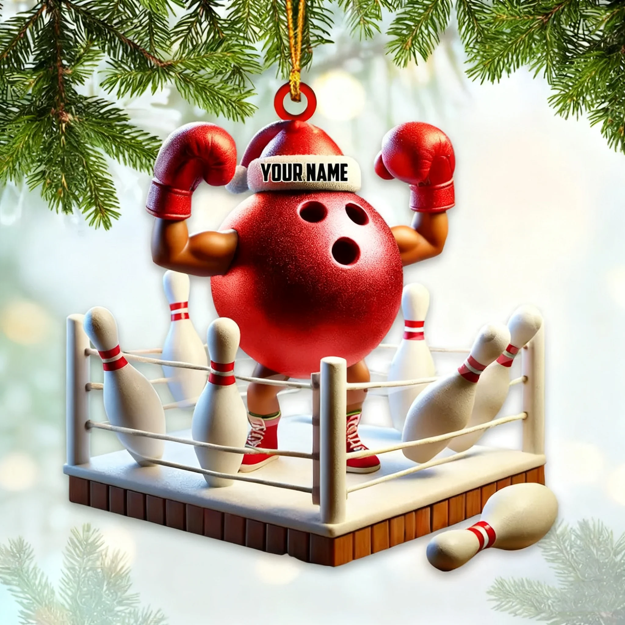 Custom Name Bowling Ornament, Bowling Christmas Gift Decoration - Image 2