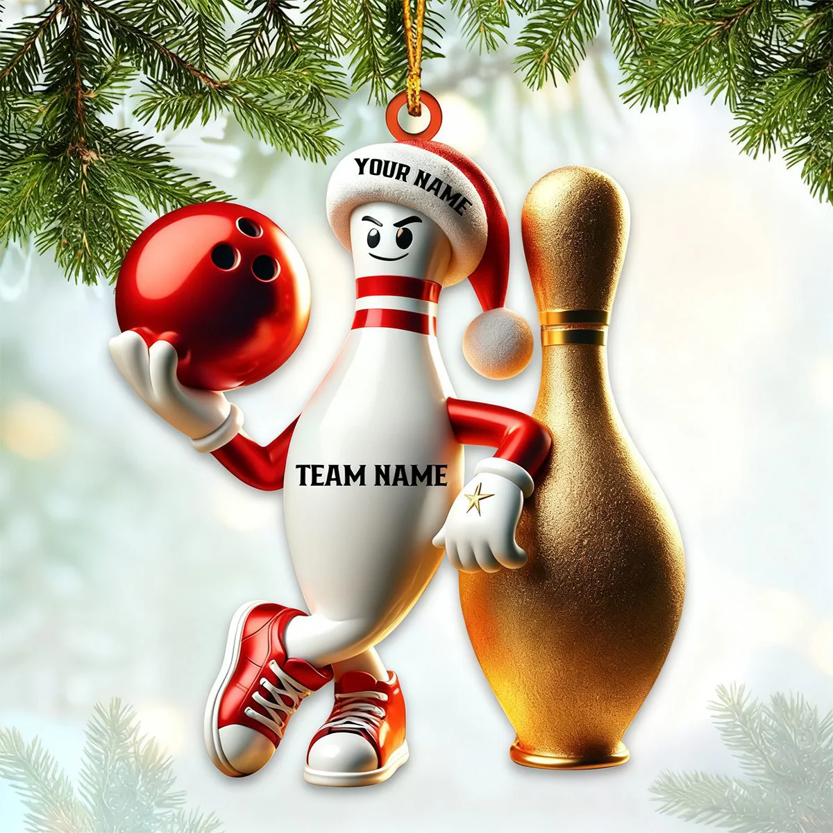 Custom Name Bowling Personalized Acrylic Ornament Christmas Gift for Bowling Lover - Image 3