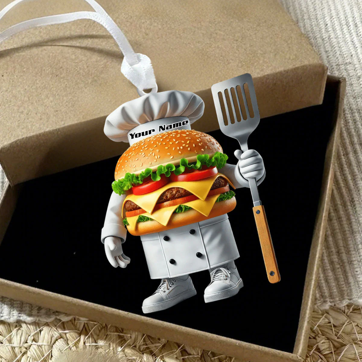 Custom Name Chef Santa Ornament, Christmas Gift for Cooking Lover - Image 3