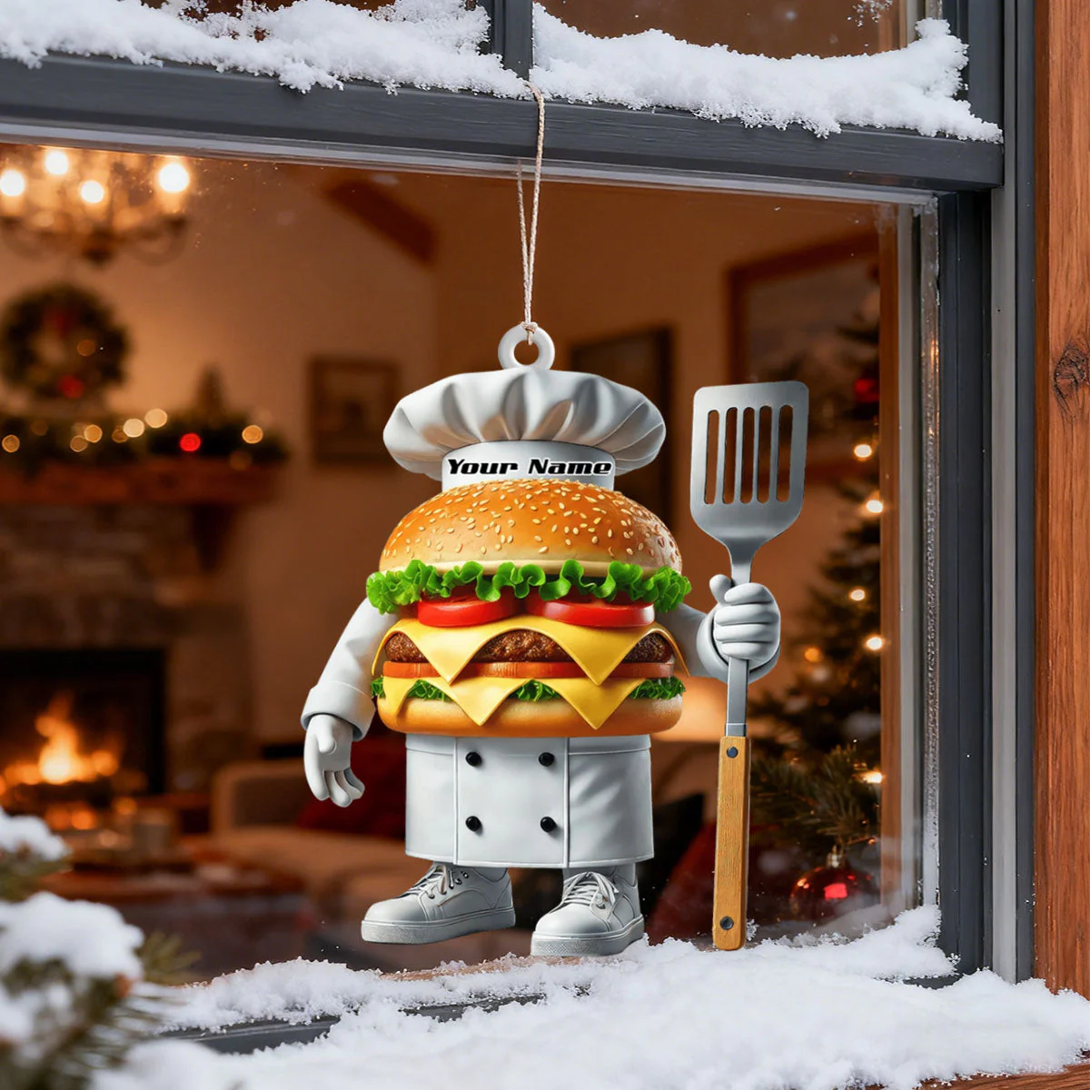 Custom Name Chef Santa Ornament, Christmas Gift for Cooking Lover - Image 4