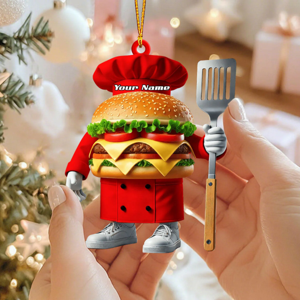Custom Name Chef Santa Ornament, Christmas Gift for Cooking Lover - Image 5