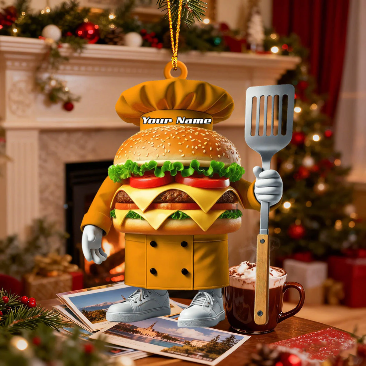 Custom Name Chef Santa Ornament, Christmas Gift for Cooking Lover - Image 6