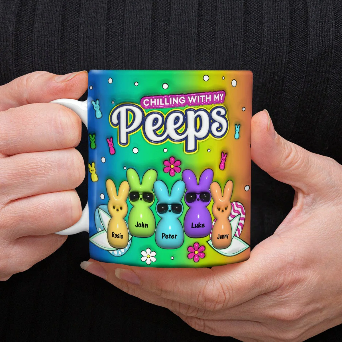 Custom Name Chilling With My Bunny Easter Accent Mug - Personalized Mug For Easter - Image 3