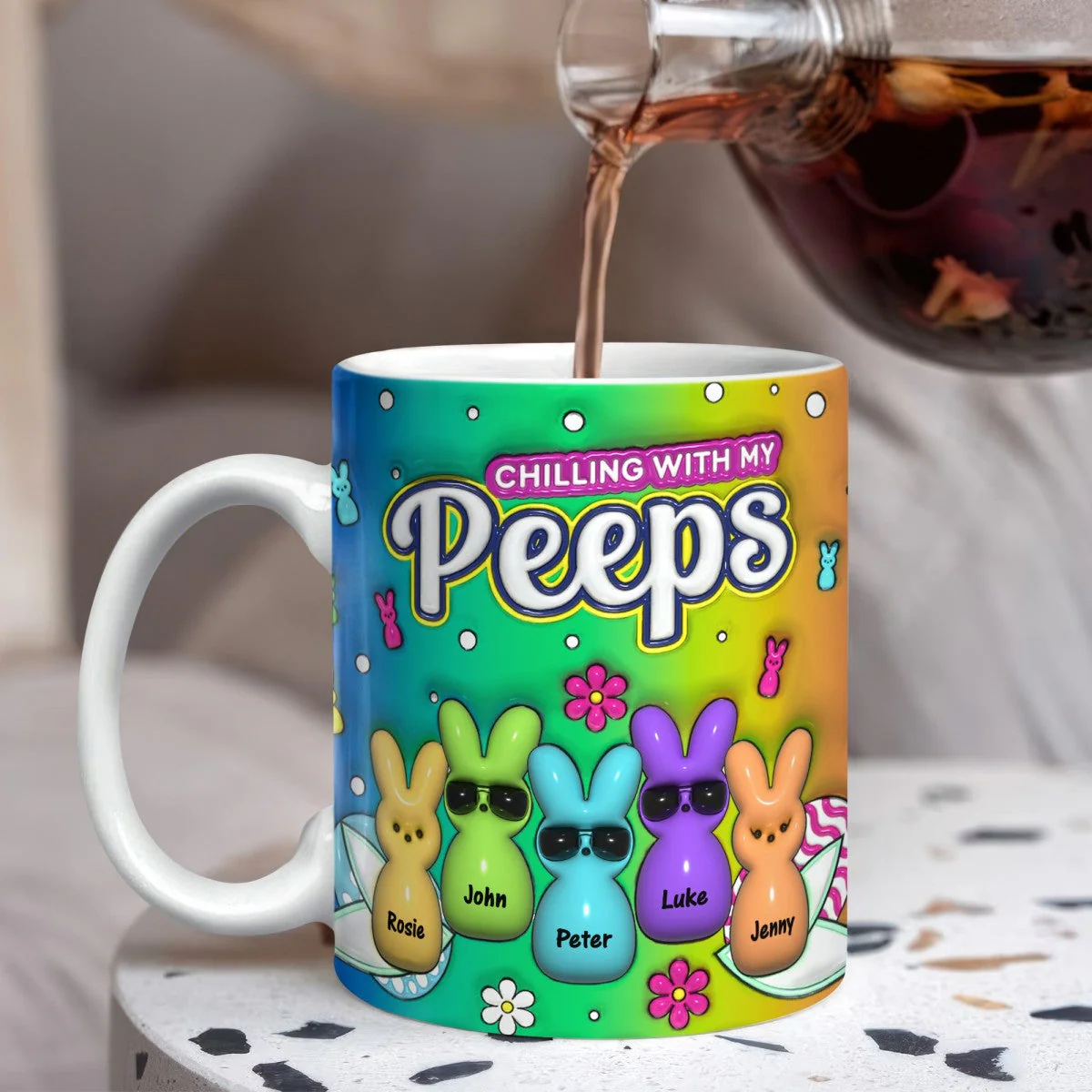 Custom Name Chilling With My Bunny Easter Accent Mug - Personalized Mug For Easter - Image 4