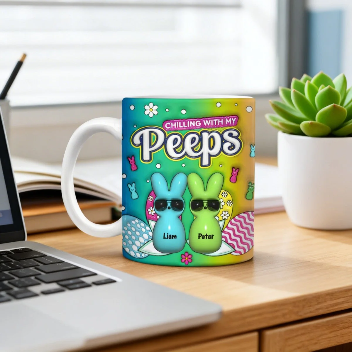 Custom Name Chilling With My Bunny Easter Accent Mug - Personalized Mug For Easter - Image 5