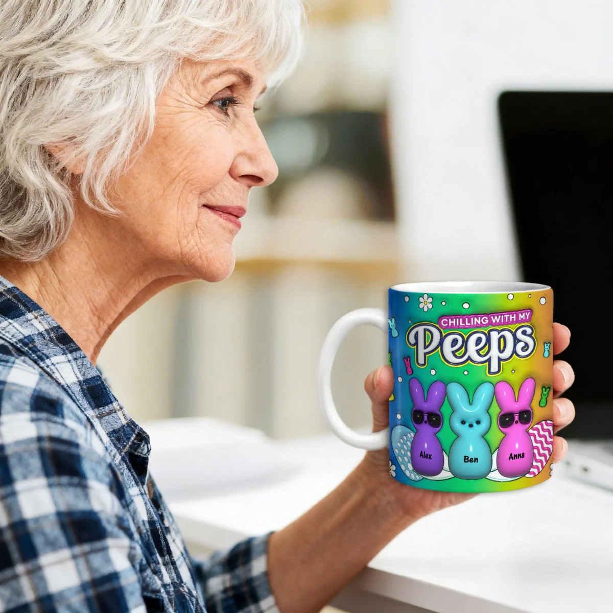 Custom Name Chilling With My Bunny Easter Accent Mug - Personalized Mug For Easter - Image 6