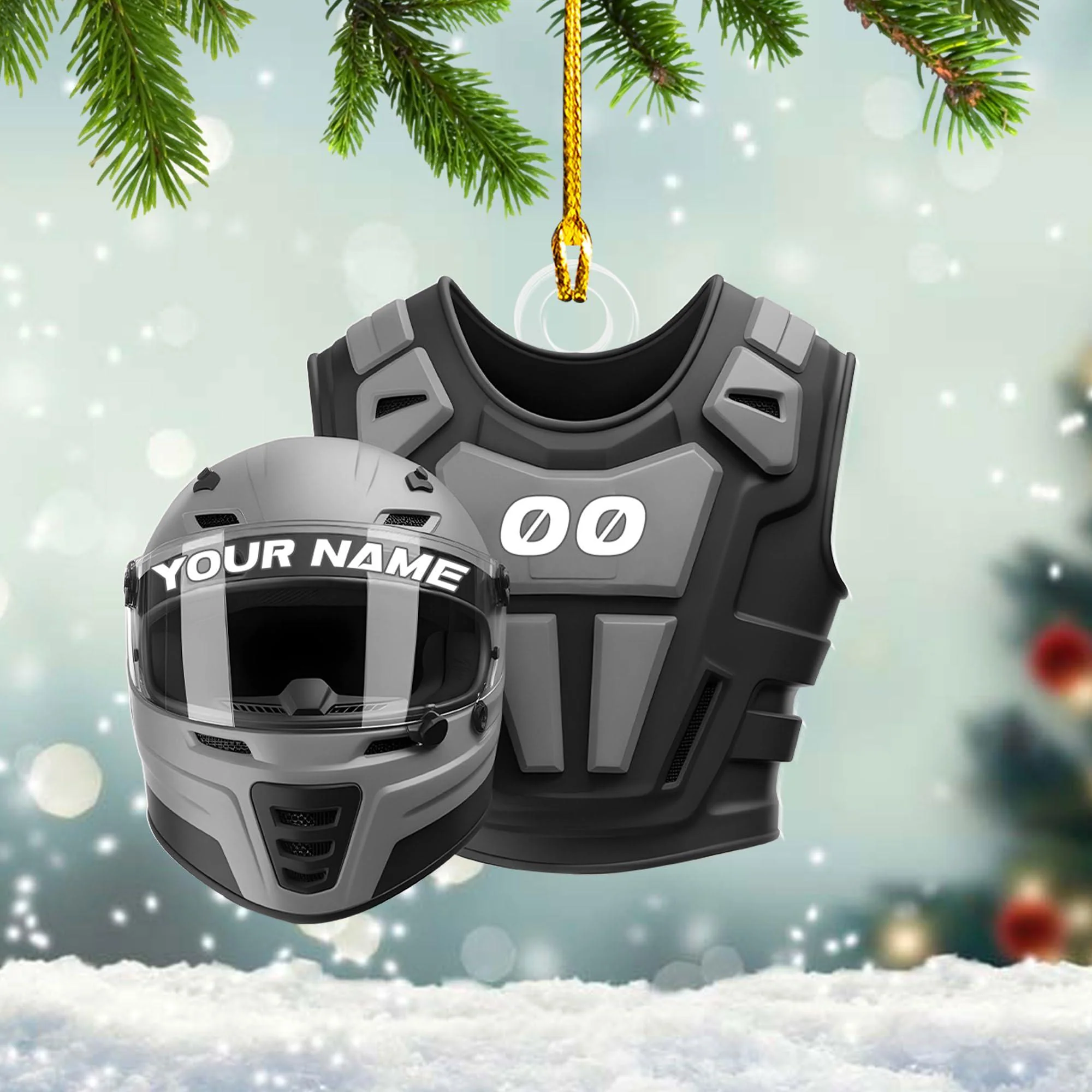 Custom Name Dirt Bike Helmet and Vest Personalized Motocross Christmas Ornament - Image 4