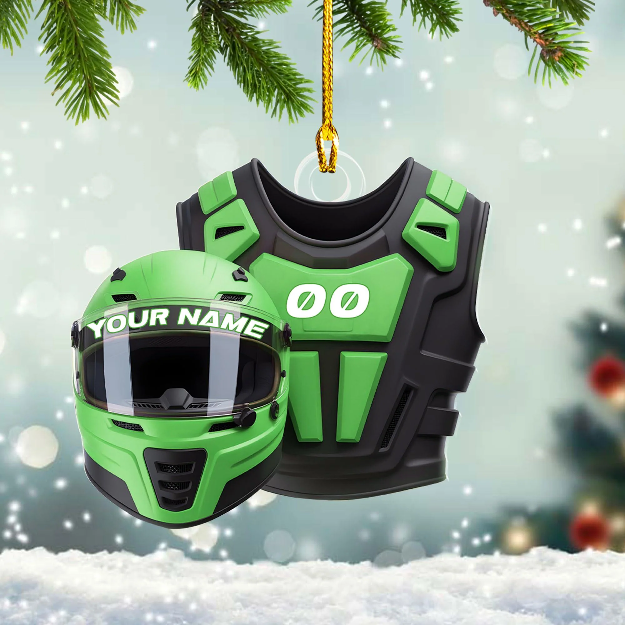 Custom Name Dirt Bike Helmet and Vest Personalized Motocross Christmas Ornament - Image 5