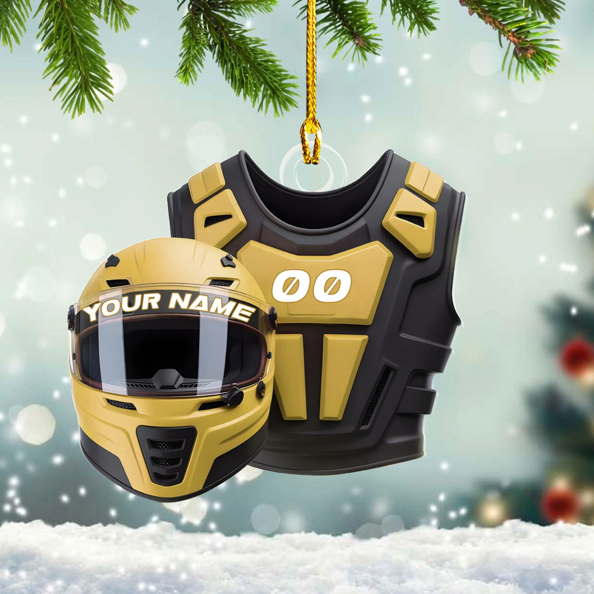 Custom Name Dirt Bike Helmet and Vest Personalized Motocross Christmas Ornament - Image 6