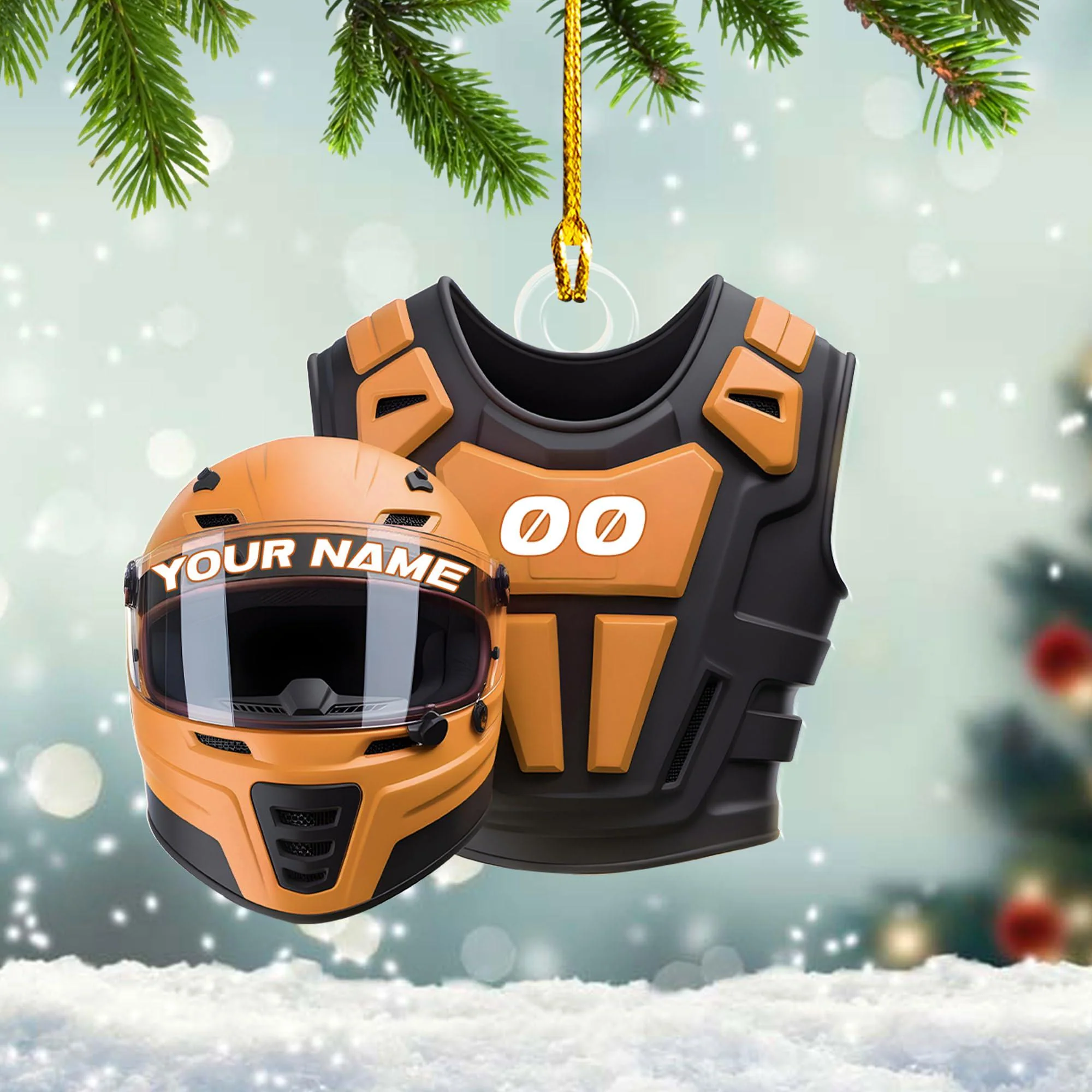 Custom Name Dirt Bike Helmet and Vest Personalized Motocross Christmas Ornament - Image 7