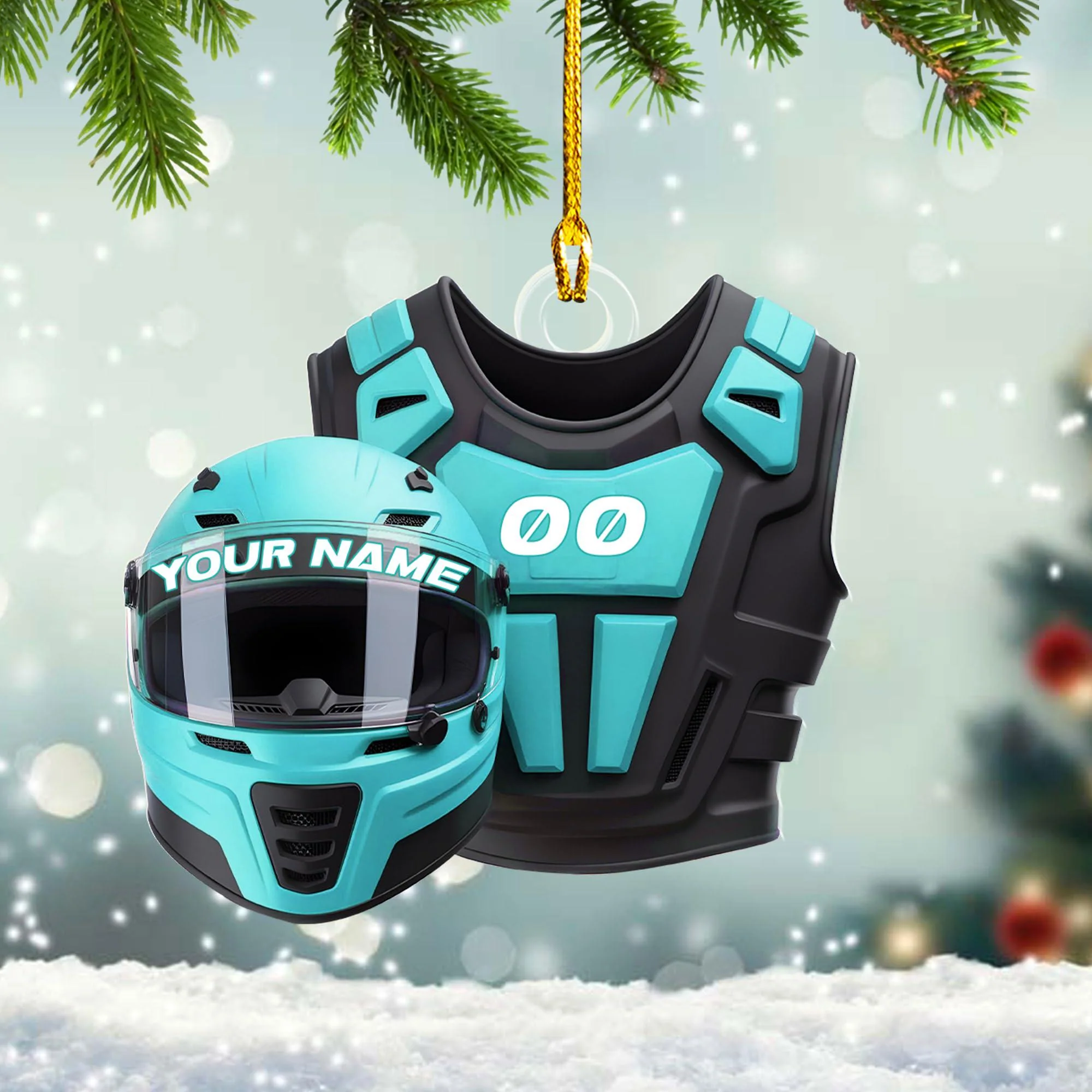 Custom Name Dirt Bike Helmet and Vest Personalized Motocross Christmas Ornament - Image 8