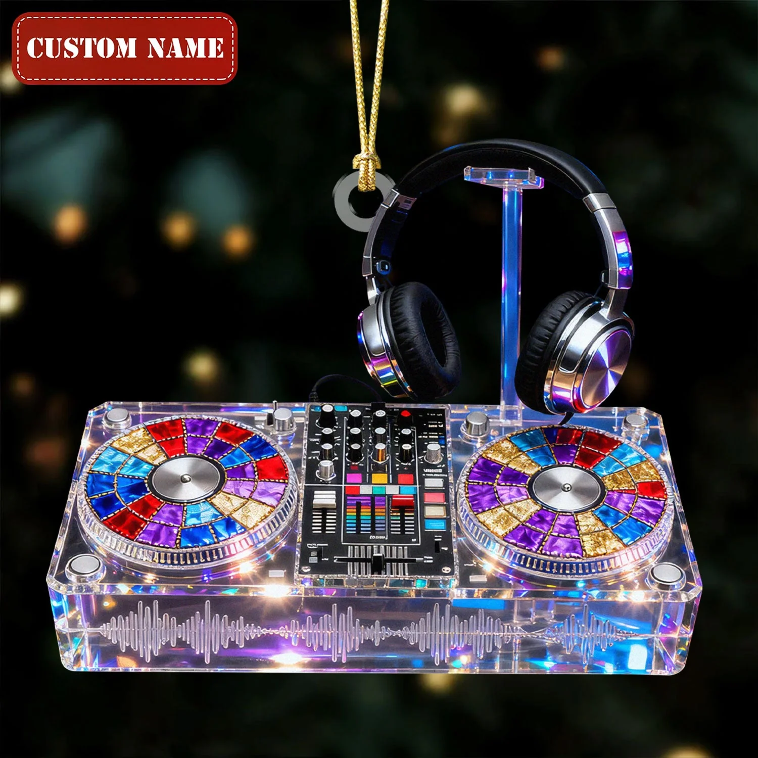 Custom Name Disc Jokey Stained Glass Effect Acrylic Christmas Ornament, Gift For DJ - Image 2