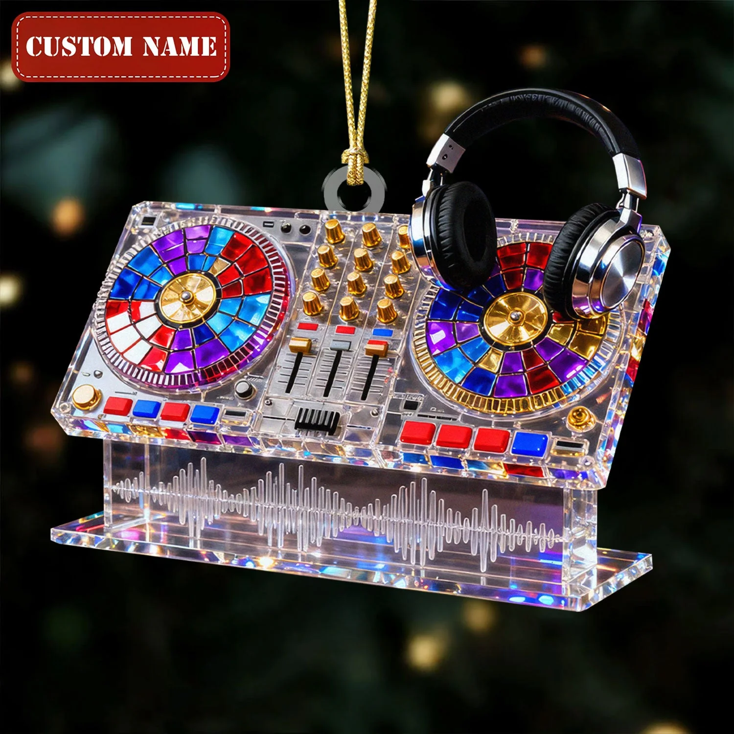 Custom Name Disc Jokey Stained Glass Effect Acrylic Christmas Ornament, Gift For DJ - Image 3
