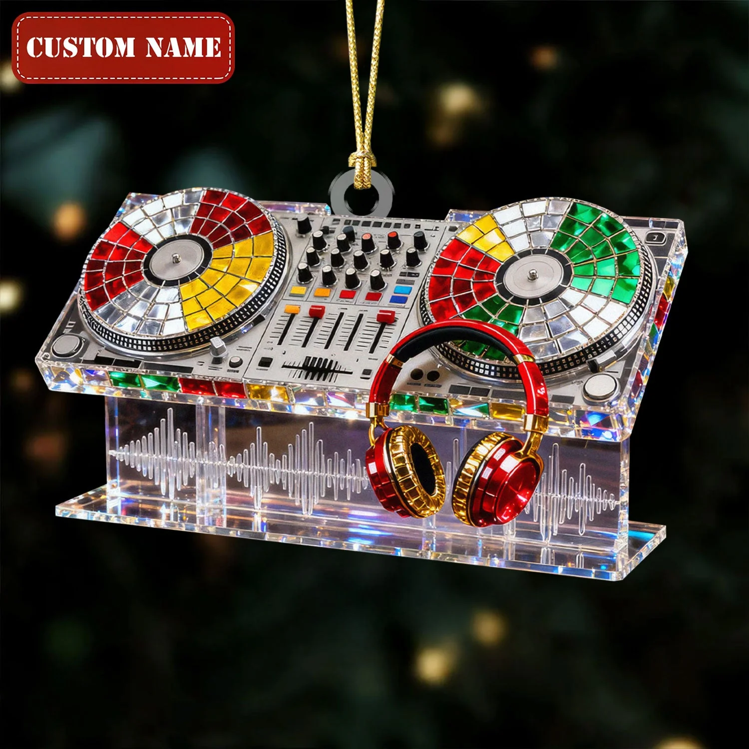 Custom Name Disc Jokey Stained Glass Effect Acrylic Christmas Ornament, Gift For DJ - Image 5