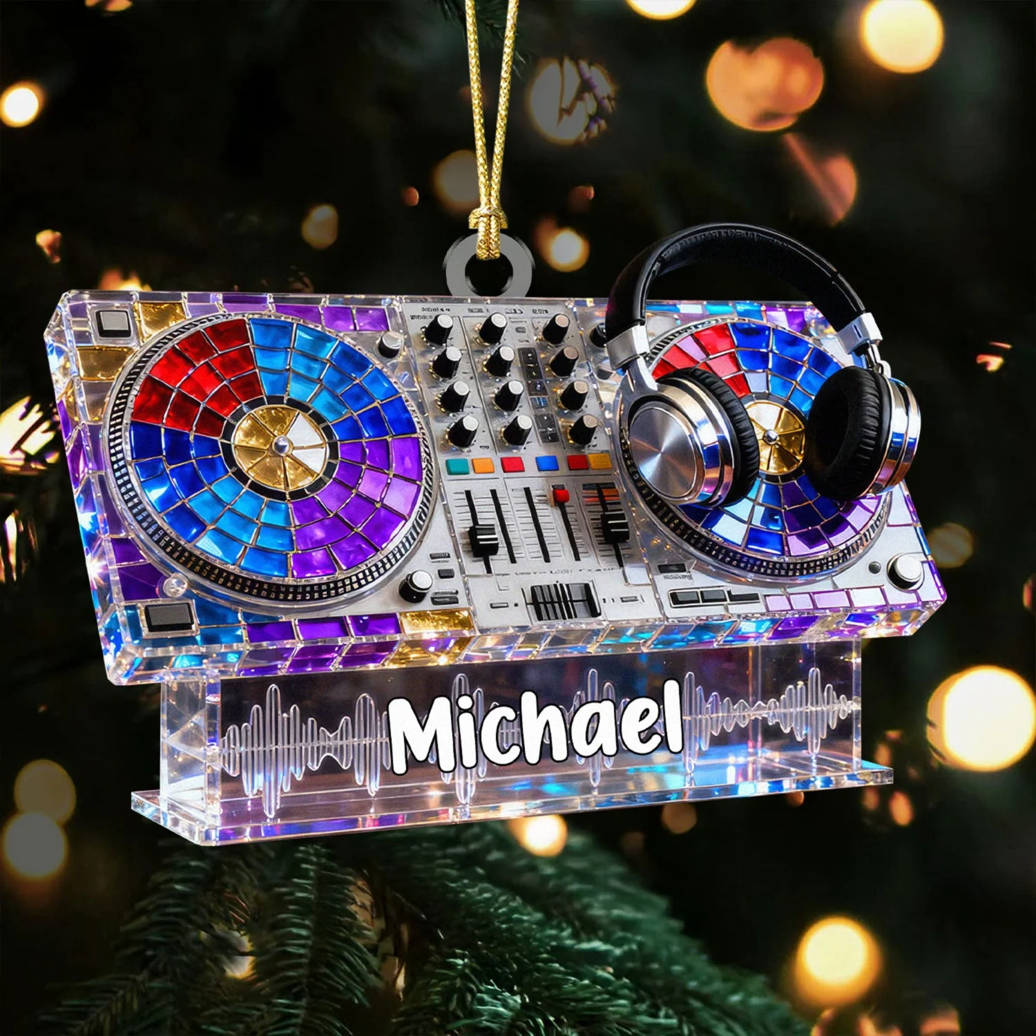 Custom Name Disc Jokey Stained Glass Effect Acrylic Christmas Ornament, Gift For DJ - Image 6