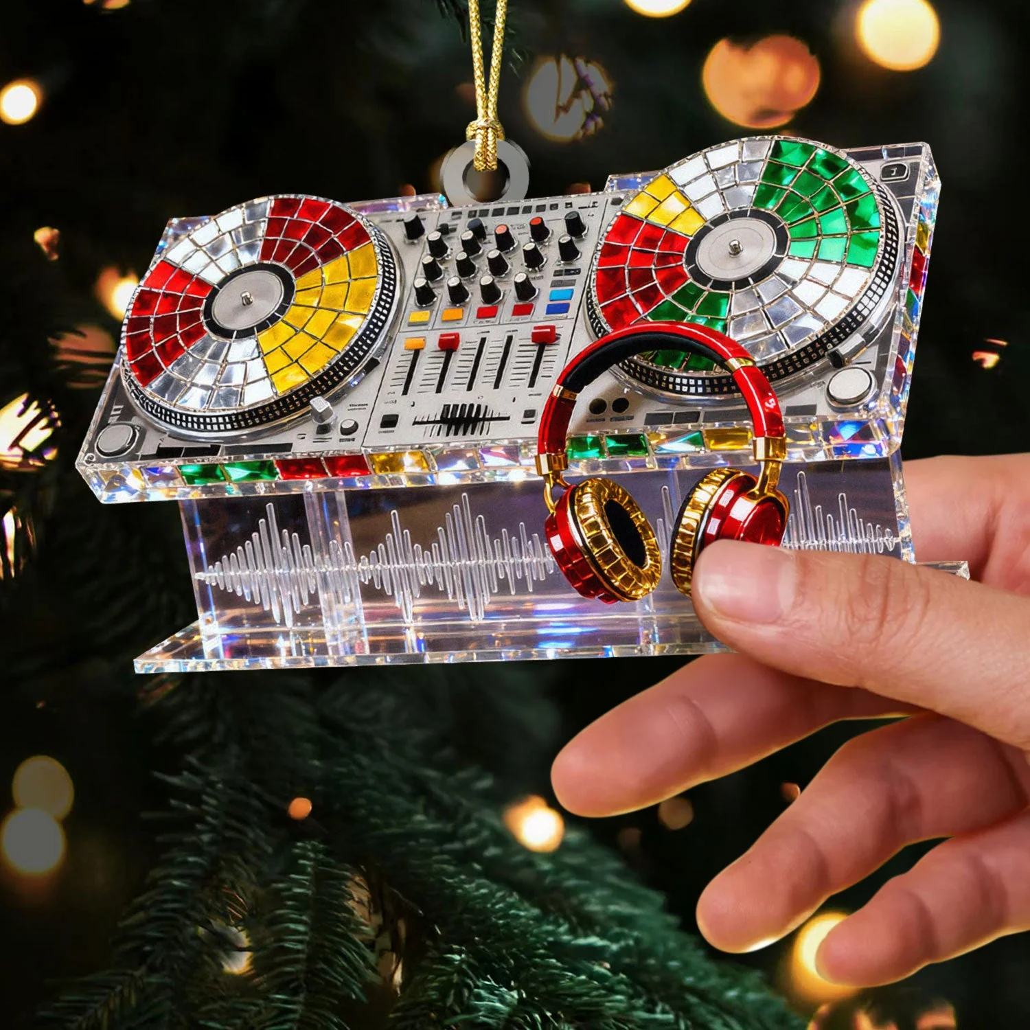 Custom Name Disc Jokey Stained Glass Effect Acrylic Christmas Ornament, Gift For DJ - Image 7