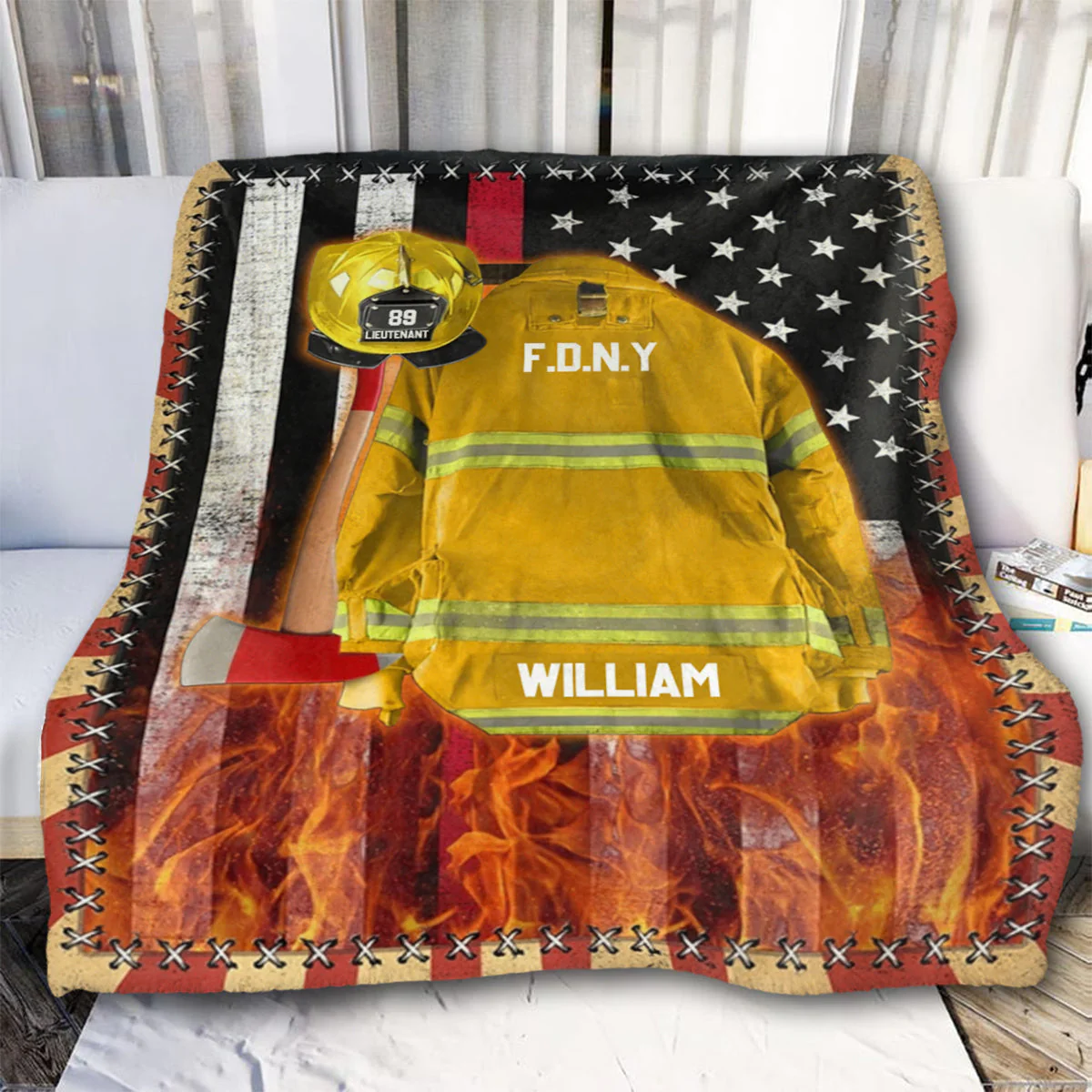 Custom Name Firefighter Us Flag Armor Personalized Blanket Gifts for Firefighter Fireman - Image 2
