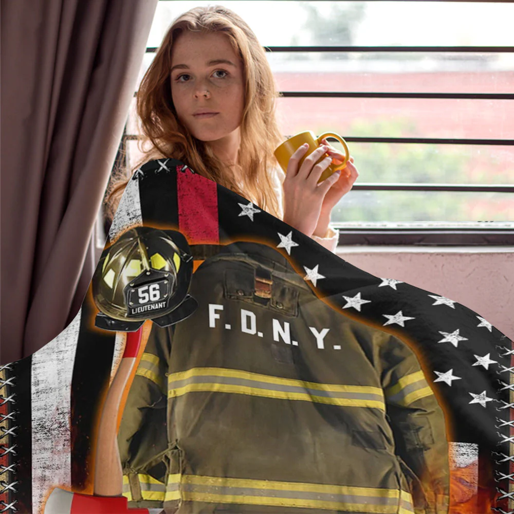 Custom Name Firefighter Us Flag Armor Personalized Blanket Gifts for Firefighter Fireman - Image 4
