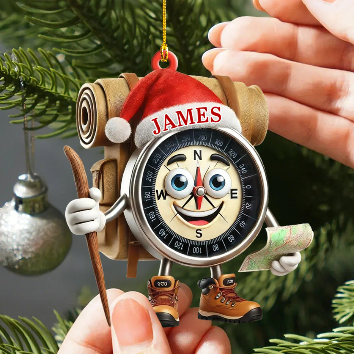 Custom Name Hiking Gift,Personalized Hiking Lover Compass Christmas Ornament - Image 2