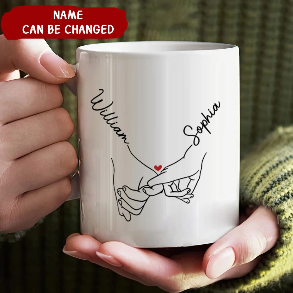 Custom Name Holding Hands Valentine Mug Personalized Gift - Image 2