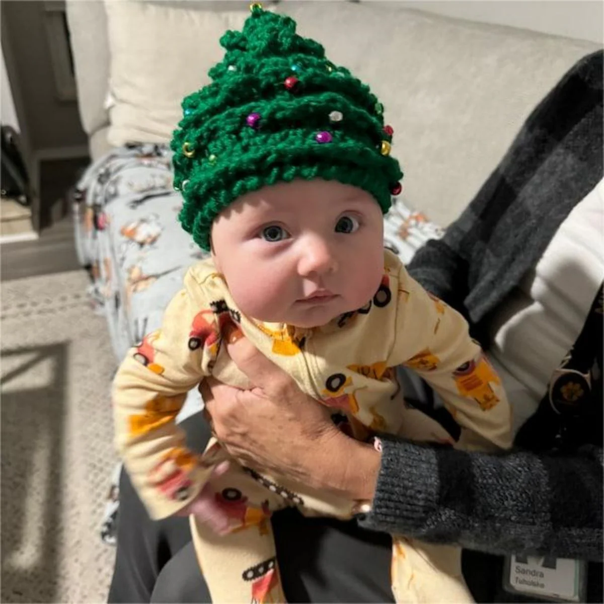 Custom Name Leather Patch Christmas Tree Personalized Knitted Hat - Image 4