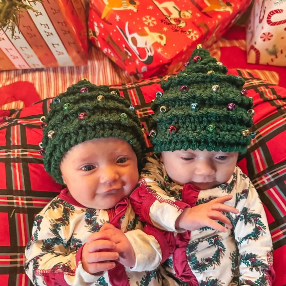 Custom Name Leather Patch Christmas Tree Personalized Knitted Hat - Image 5