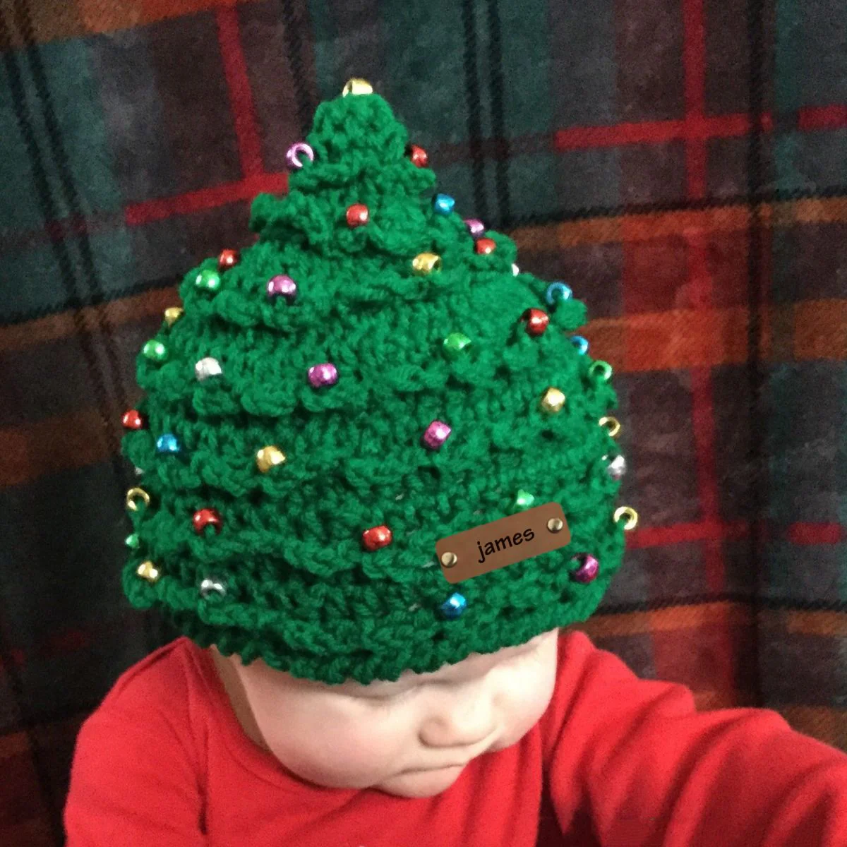Custom Name Leather Patch Christmas Tree Personalized Knitted Hat - Image 6