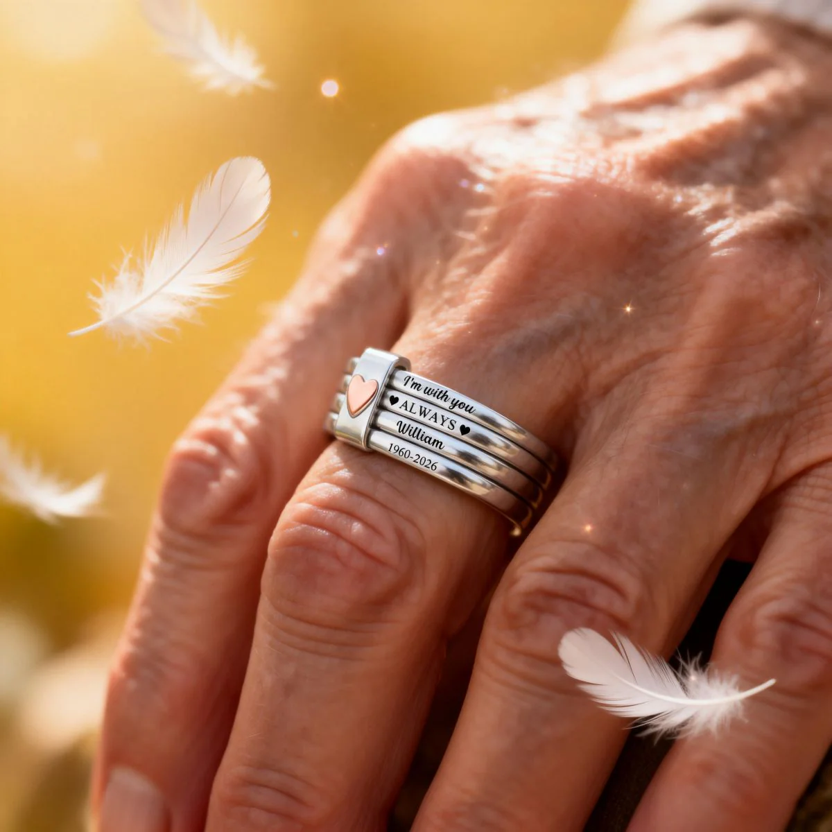 Custom Name Memorial I'm With You Always - Personalized Heart Stacking Rings - Image 2