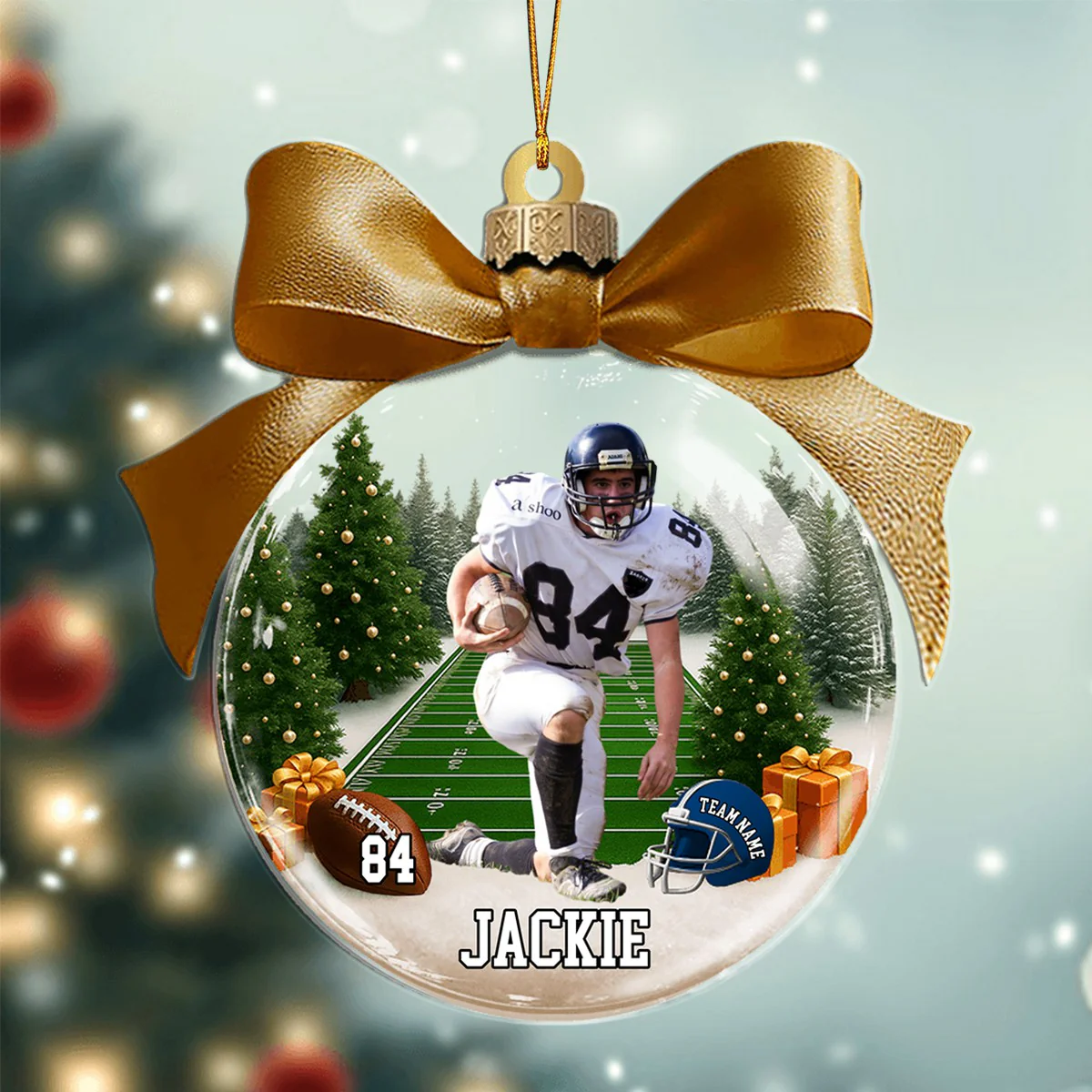 Custom Name & Number, Photo - Personalized American Football Transparent Ornament - Image 2